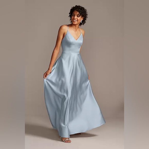 David's Bridal Dresses & Skirts - David’s Bridal spaghetti strap satin a-line long bridesmaid dress